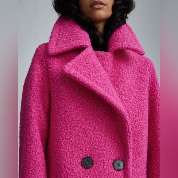 NWT- NVLT-Hot pink Faux Wool Boucle Double Breasted Coat-Size X-large - Picture 3 of 14